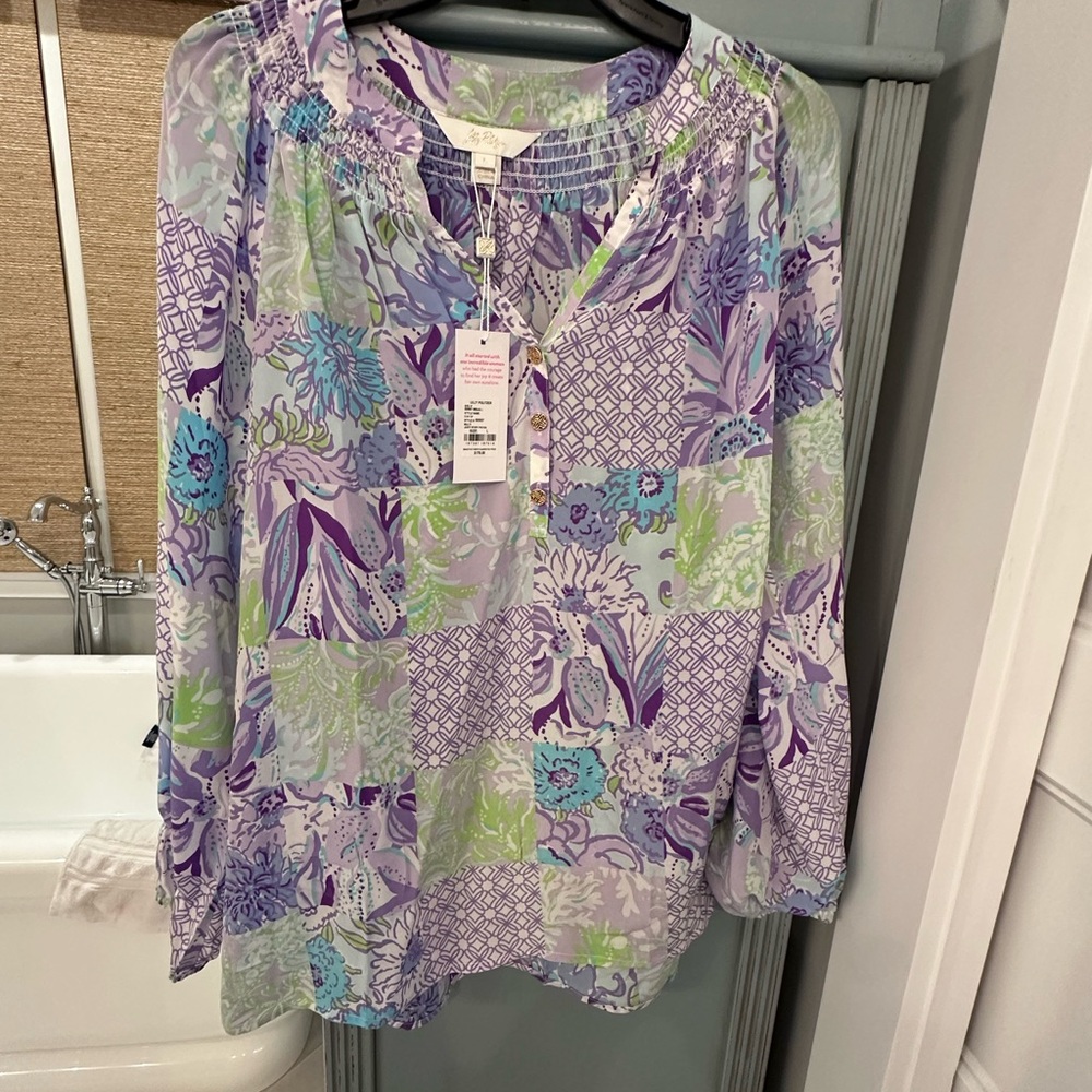 Lilly Pulitzer Patchwork Blouse - Purple and Green